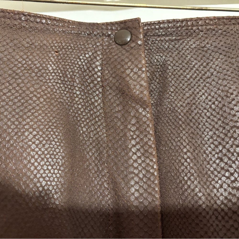 Vintage Brown Genuine Leather Embossed Snakeskin Print Pants